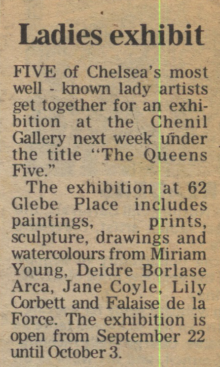 19810904 CHENIL GALLERY FALAISE DE LA FORCE LILY CORBETT JANE COYLE MIRIAM YOUNG DEIDRE BORLAISE ARCA CN.jpg